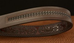 Lyqqine Men&rsquo;s Leather Ratchet Belt Ethnic 125cm, Grass Carving Anchor Brown