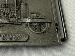 VTG Caterpillar Old Tractor Belt Buckle Rectangle 1975 Pewter 3.5in By 2.25in