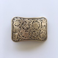 Western Flower Southwest Cowboy Cowgirl Rectangle Solid Brass Belt Buckle