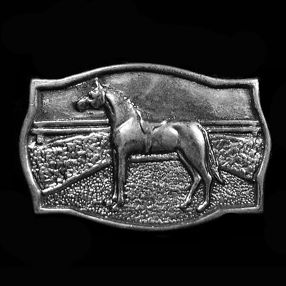 &lsquo;Race Horse&rsquo; 3D Silver Belt Buckle NEW