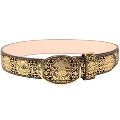 Genuine Laser Cut Leather Centenario Western Belt with Removable Buckle – Gold