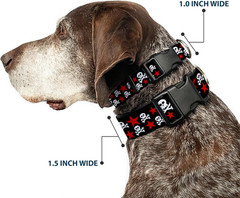 18-32&Prime; Skulls & Stars Black/White/Red Plastic Clip Collar, Wide Large