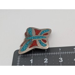 Unisex Belt Buckle OS Butterfly Turquoise Coral Chip Inlay