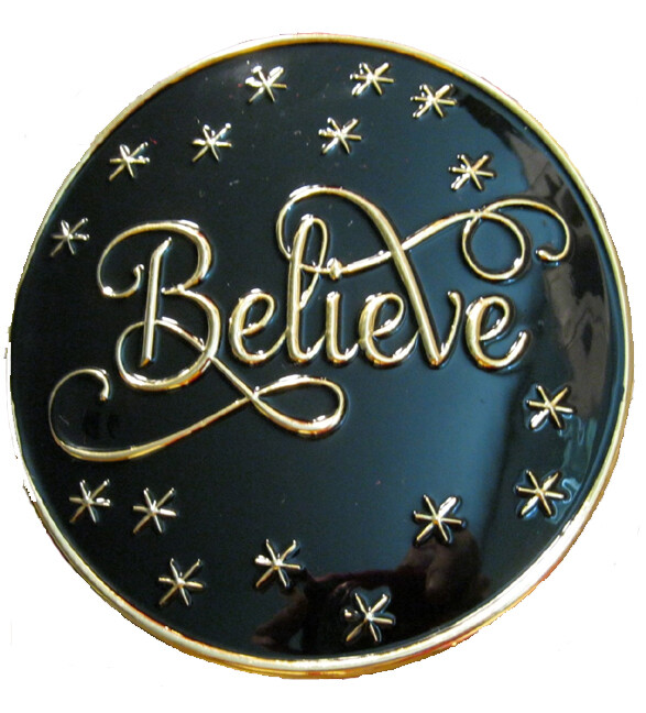 5 1/2&Prime; BLACK « BELIEVE » SANTA CLAUS BELT BUCKLE – FITS A 4&Prime; BELT