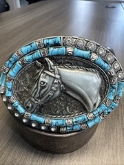 Belt Buckle Texas Horse Rhinestones 4 x 3&Prime; 1.5&Prime; Belt Metal Light