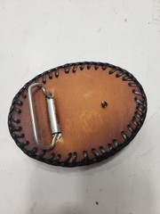 Set Of 3 Vintage Leather Snakeskin Oval Shaped Solid Brass Belt Buckles