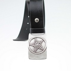 Antique Silver Clip Buckle with Star Motif in Circle for 4 cm Interchangeable Belt