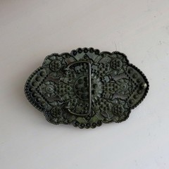 Large Oval Belt Buckle Black w Faux Turquoise Unisex 4”