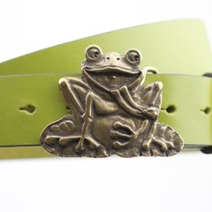 Playful Frog Old Brass Belt Buckle Vintage Nature Style