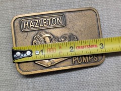 vintage HAZELTON PUMPS belt buckle SOLID BRASS western MINING oil industrial