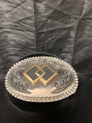 Vintage Western Square Dance Belt Buckle Squares Silver Brass Black Oval USA