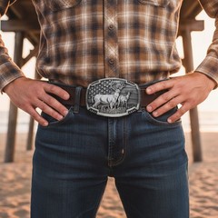 Men Women Dark Silver Metal Belt Buckle Deer Nature Hunter Rodeo Fashion Jeans