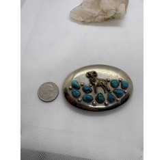 Vintage Ahumada & Sons Baboquivari Turquoise Ram Belt Buckle Silver Tone Oval