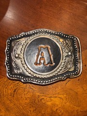 Western Belt Buckle Monogram Letter A Silver Tone With Leather Very nice!