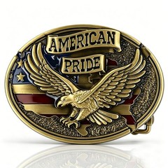 Antique Brass Belt Buckle American Flag Eagle Western Cowboy Patriotic Men Gift