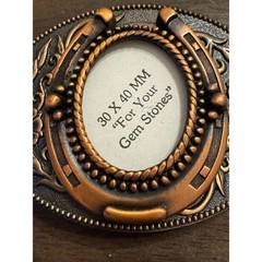 Western Horseshoe Belt Buckle Copper Tone Floral Oval 30x40mm Gemstone Mount
