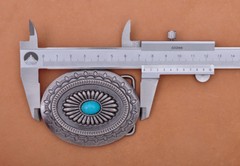 Vintage Silver Southeast Tribal Flower Pattern Turquoise Belt Buckle Huge