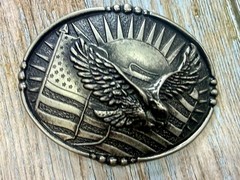 USA American Eagle Soaring Over Flag Sunrise Sunshine Patriotic Belt Buckle
