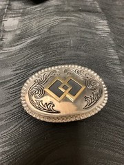 Vintage Western Square Dance Belt Buckle Squares Silver Brass Black Oval USA