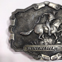 Belt Buckle Winchester Western Pewter Silver Tone Vintage 3.5&Prime; x 2.75&Prime;
