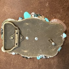 Western Turquoise Druzy Steer Head Mixed Media Artisan Belt Buckle Silver Gold