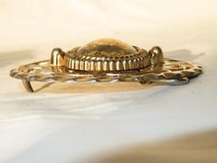 Belt Buckle Western Style Gold Tone Oval Stage Coach Gold Flake Inlaid Vintage