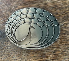 Vintage Peacock Belt Buckle Silver Tone Metal 70s Boho Western Cowboy Snap On