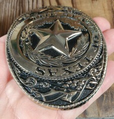 STATE OF TEXAS STAR FLAG WESTERN FLORAL DESIGN BRASS TONED BELT BUCKLE USA MADE