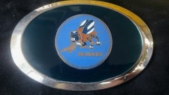 VtgBeltBuckleEnamel US NavySeabeesMilitaryArmedForceRockBikerRetroClassy80s90s