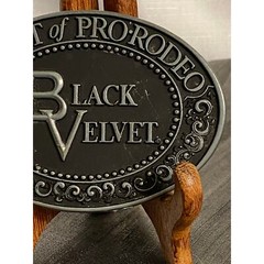 VTG Black Velvet Whisky Oval Belt Buckle Spirit of Pro-Rodeo 4 in X 2.75 in GUC
