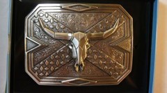 Nocona Western Belt Buckle Longhorn Steer Head Skull Silver 37680