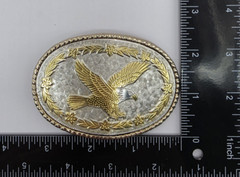 Eagle Belt Buckle Oval Floral Scroll Silver Gold Tone Textured Roped Edges