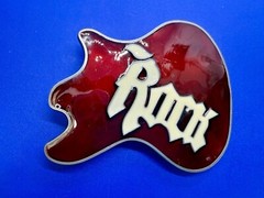 Electric Guitar Body ROCK & ROLL Red Enameled Musicians Guitarist Belt Buckle