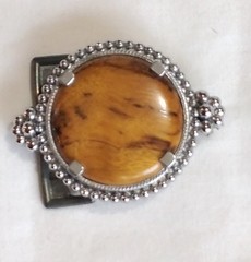 Vintage Western Belt Buckle Silver Tone & Myrtlewood Medallion