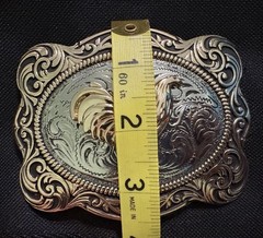 Western Rooster Floral Engraved Belt Buckle Gold/Silver Metal Fits 1.5in Belt