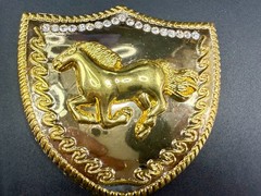 Running Galloping Horse Shield with Sparkling Rhinestones Reflective Belt Buckle
