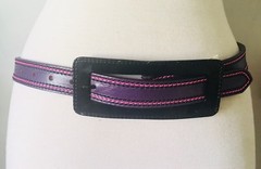 DIESEL: NEW Purple Leather Belt w Pink Stitching & Black Patent Buckle Size 80cm