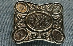 FLORAL CIRCLE ROPE DECORATIVE PATTERNED BLACK & SILVER COLOR WESTERN BELT BUCKLE