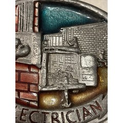 1988 C&J Vintage Electrician Pewter Enamel Belt Buckle 1054 Made USA 3.25×2.5”