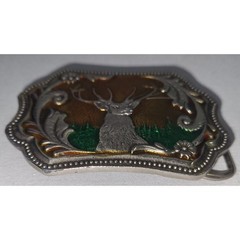 Vintage Inspired Stag Deer Belt Buckle Western Wildlife Green Forest Metal 2020