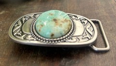 Turquoise Stone Belt Buckle Western Silver Engraved Cowboy Rodeo Design