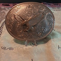 Gist Men&rsquo;s Western Oval Belt Buckle Eagle Floral Engraved 2-Tone 1.5in