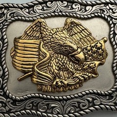 Western Eagle American Flag Belt Buckle Silver Gold Tone Metal Made in Mexico