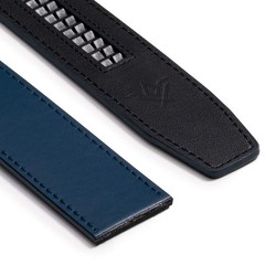 SlideBelts Men&rsquo;s Ratchet One Size, Navy Leather With Silver Buckle (Vegan)