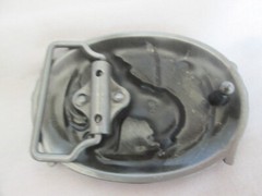 Howling Wolf & Feathers Buckle Blue Acrylic Backing Brushed Antique Silver Tone