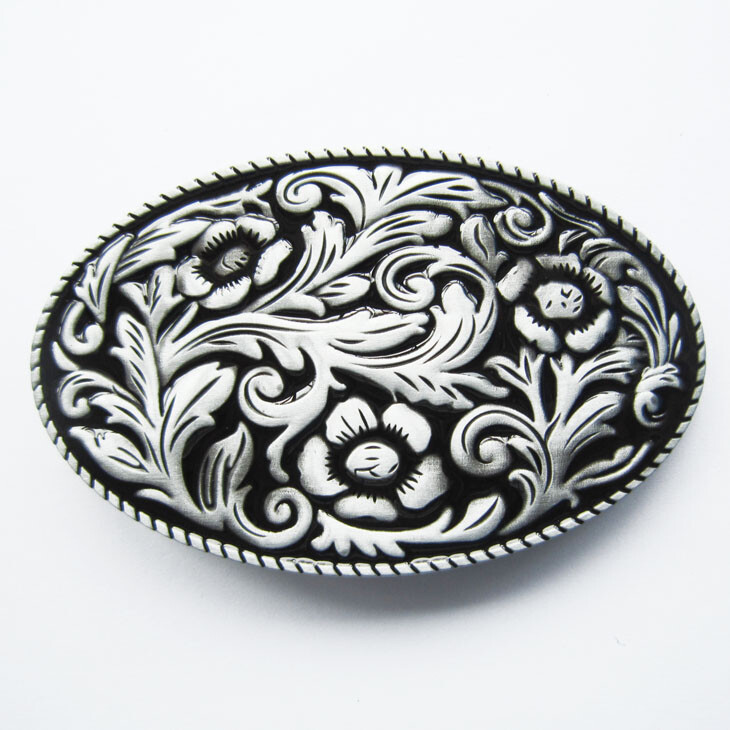 Western Cowgirl Flower Pattern Black Enamel Metal Belt Buckle