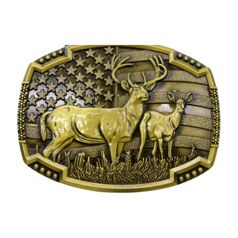 Men Gold Color Metal Belt Buckle Deer Nature Hunter Western Fashion Accessory