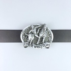 Antique Silver Rodeo Steer Wrestling Western Belt Buckle Boucle de Ceinture