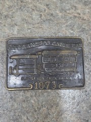 Vintage Brass Belt Buckle San Francisco Cable Car Clay St Hill Car & Dummy 1873