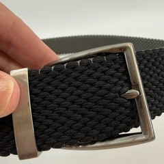Tommy Bahama Black/Gray Reversible Braided Belt stretch Silver Buckle S/M NWOT